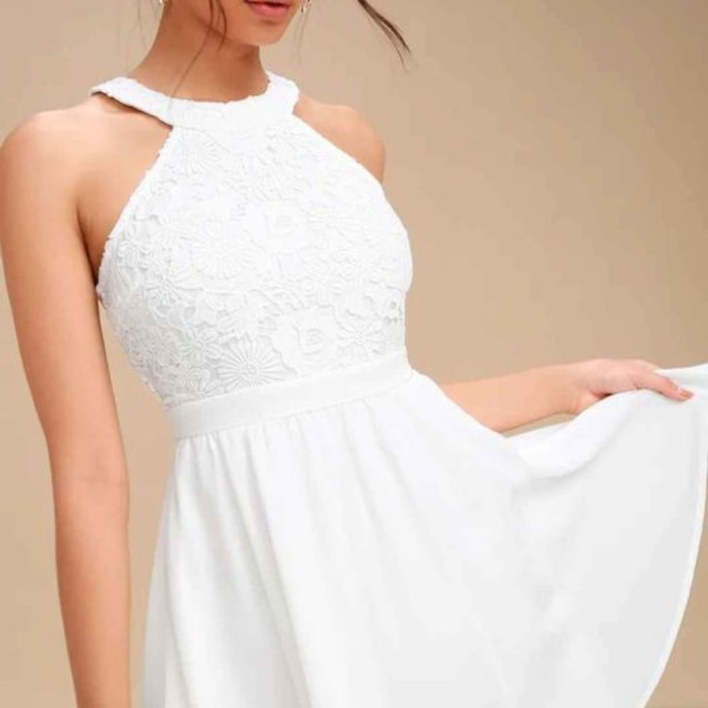 Lovers Game White Lace Skater Dress, Size L